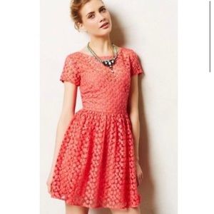 Anthro Coral embroidered dress